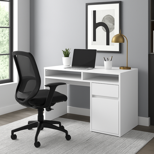 Isla Bureau Modern 100 Cm Tiroir Et Armoire (blanc)