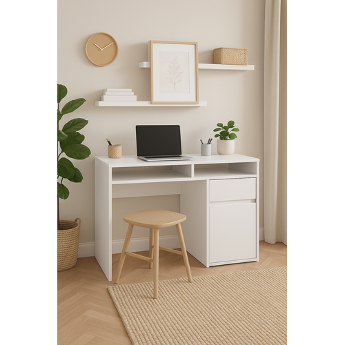 Isla Bureau Modern 100 Cm Tiroir Et Armoire (blanc)
