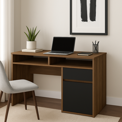 Isla Bureau Modern 100 Cm Tiroir Et Armoire (noyer Et Noir)