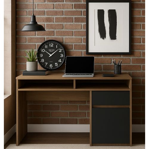 Isla Bureau Modern 100 Cm Tiroir Et Armoire (noyer Et Noir)