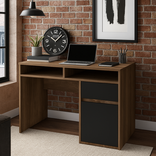 Isla Bureau Modern 100 Cm Tiroir Et Armoire (noyer Et Noir)