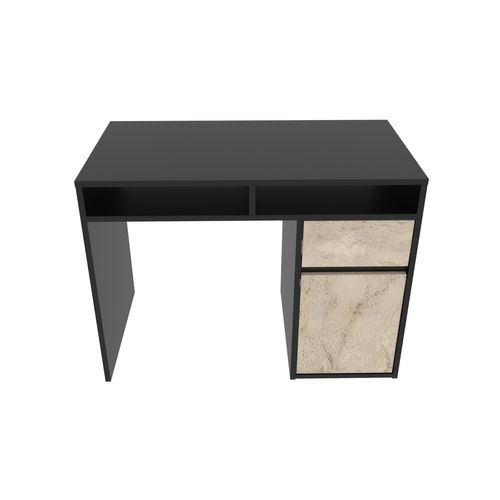 Isla Bureau Modern 100 Cm Tiroir Et Armoire (noir Et Travertine)
