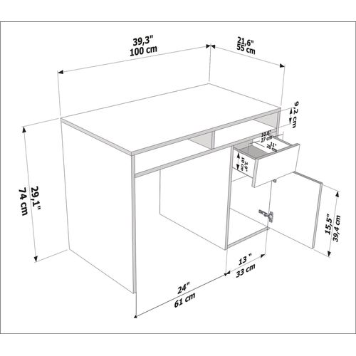 Isla Bureau Modern 100 Cm Tiroir Et Armoire (cordoba Et Blanc)