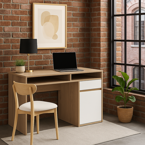 Isla Bureau Modern 100 Cm Tiroir Et Armoire (cordoba Et Blanc)