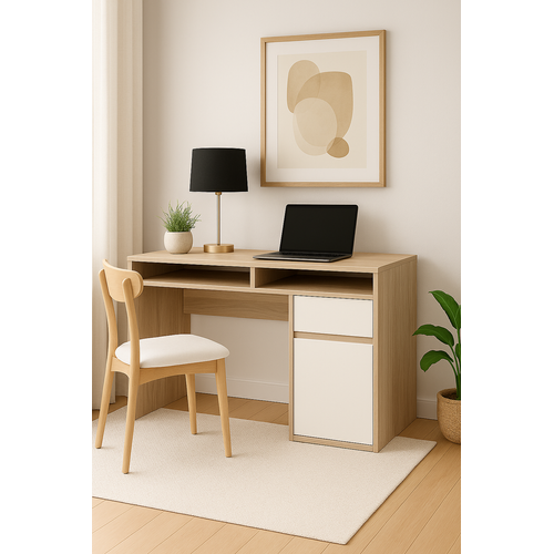 Isla Bureau Modern 100 Cm Tiroir Et Armoire (cordoba Et Blanc)