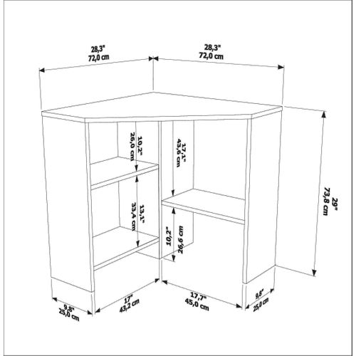 Alison Bureau D'angle Modern 72 Cm (cordoba Et Blanc)