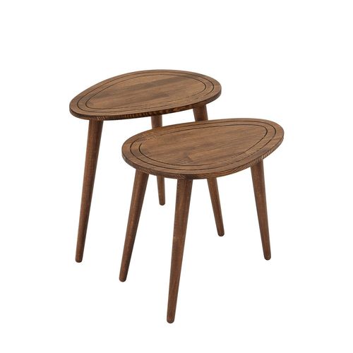 Set De 2 Tables D'appoints Gigogne Tiki Bois Massif Foncé
