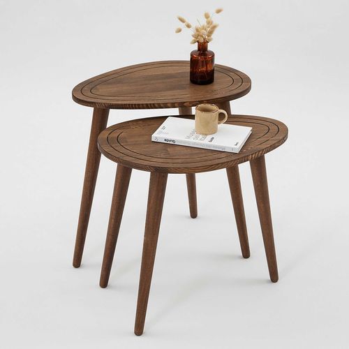 Set De 2 Tables D'appoints Gigogne Tiki Bois Massif Foncé