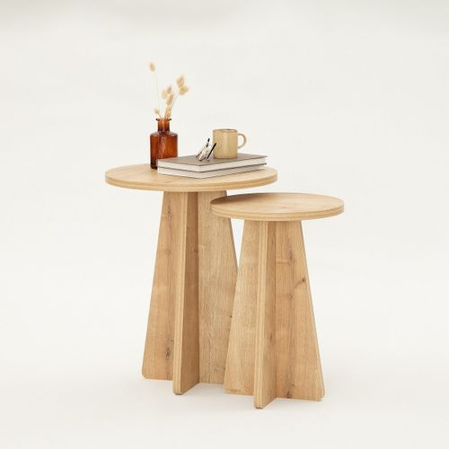 Lot De 2 Tables Basses Décor Bois Chêne Saphir H50 Cm