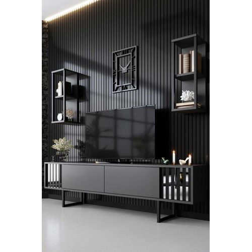 Line Tu Meuble TV - 100 % Mélamine - Anthracite, Noir