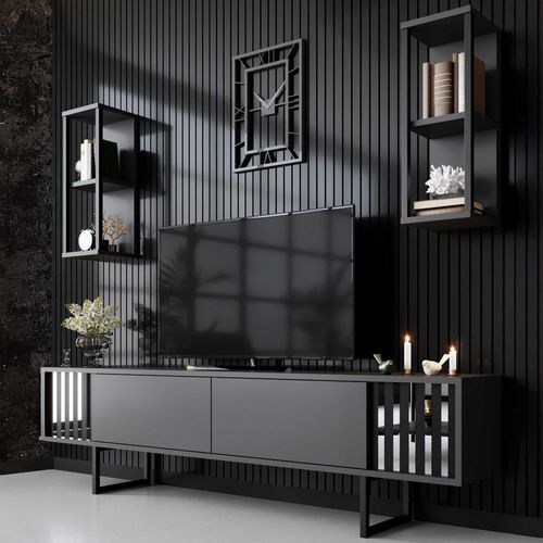 Line Tu Meuble TV - 100 % Mélamine - Anthracite, Noir