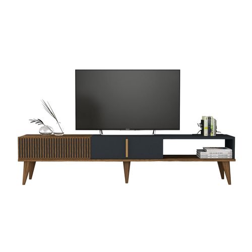 Meuble TV En Bois "milan" - 180 X 35 X 40 Cm - Noyer, Anthracite