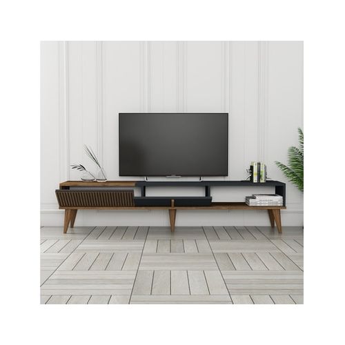 Meuble TV En Bois "milan" - 180 X 35 X 40 Cm - Noyer, Anthracite