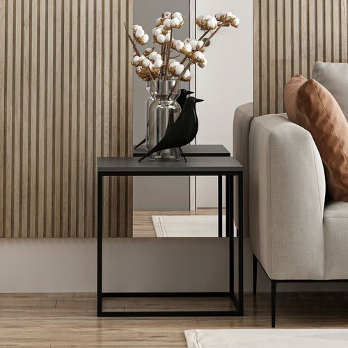 Table Basse Bezos L50cm Métal Noir Et Bois Anthracite