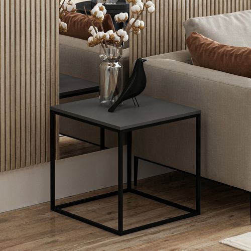 Table Basse Bezos L50cm Métal Noir Et Bois Anthracite