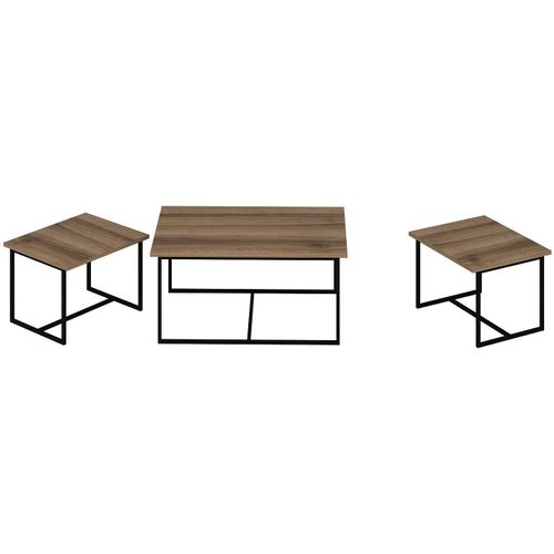 Ensemble De 3 Tables Basses Style Industriel Langkawi Métal Noir Et Bois Foncé