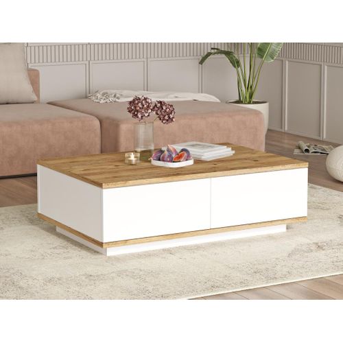 Table Basse Avec 2 Portes - Naturel Et Blanc - Lotula