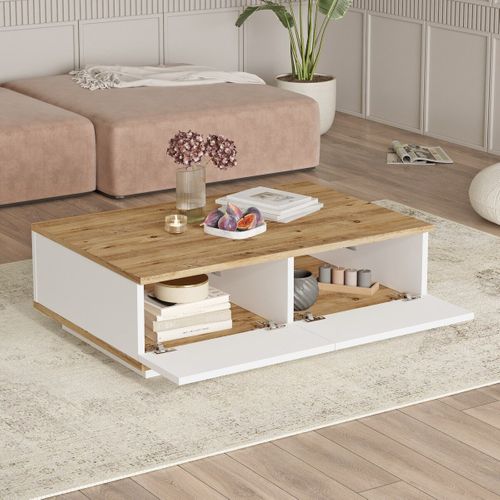 Table Basse Avec 2 Portes - Naturel Et Blanc - Lotula