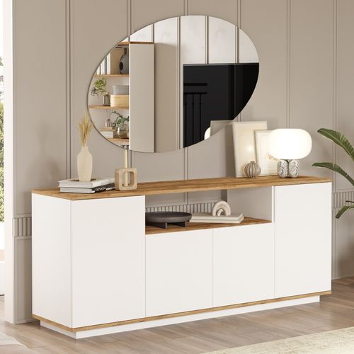 Buffet - Fr15 - 4 Portes - 180 X 75 X 45 Cm - Pin Atlantique / Blanc