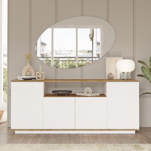 Buffet - Fr15 - 4 Portes - 180 X 75 X 45 Cm - Pin Atlantique / Blanc