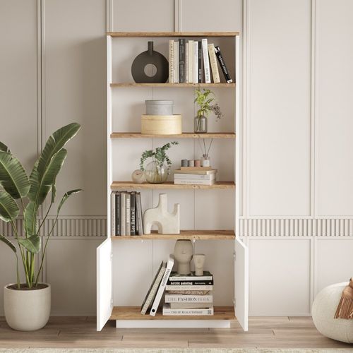 Bibliothèque Yigha L75cm Bois Clair Et Blanc