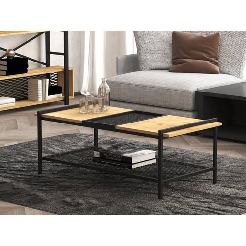 Table Basse Style Industriel Ecetli L120cm Bois Clair Et Métal Noir