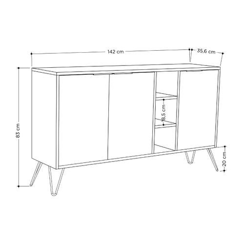 Buffet 3 Niches Et 3 Portes - L142 Cm
