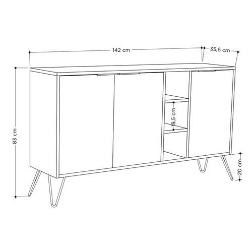 Buffet 3 Niches Et 3 Portes - L142 Cm