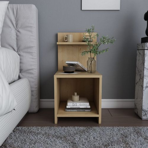 Table De Chevet  Avec 1 Niche Décor Bois Chêne H72 Cm