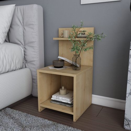 Table De Chevet  Avec 1 Niche Décor Bois Chêne H72 Cm