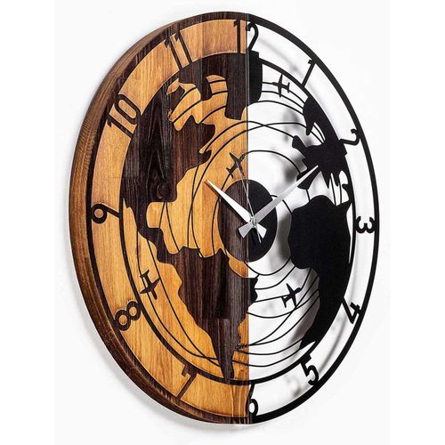 Horloge En Bois Et Métal Clock Mappemonde