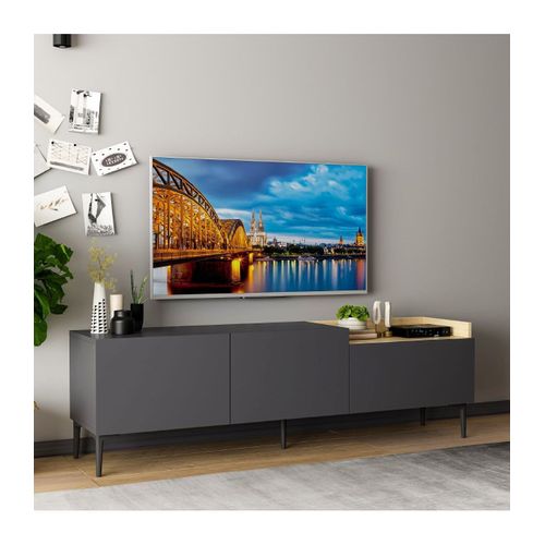 Meuble TV Sioux L160cm Bois Clair Et Anthracite