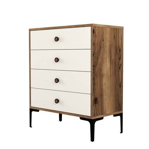 Commode 4 Tiroirs Tullio H90,7cm Bois Et Blanc Crème