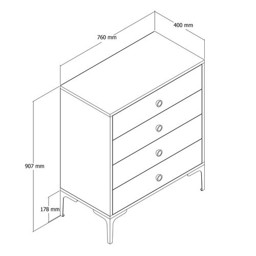 Commode 4 Tiroirs Tullio H90,7cm Bois Et Blanc Crème