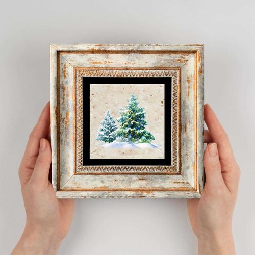 Tableau Décoratif En Bois Et Métal 20 X 20 Cm Sapins Verts