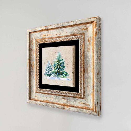 Tableau Décoratif En Bois Et Métal 20 X 20 Cm Sapins Verts