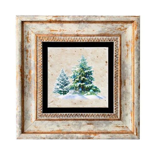 Tableau Décoratif En Bois Et Métal 20 X 20 Cm Sapins Verts