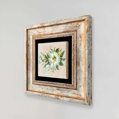 Tableau Décoratif En Bois Et Métal 20 X 20 Cm Fleurs Blanches