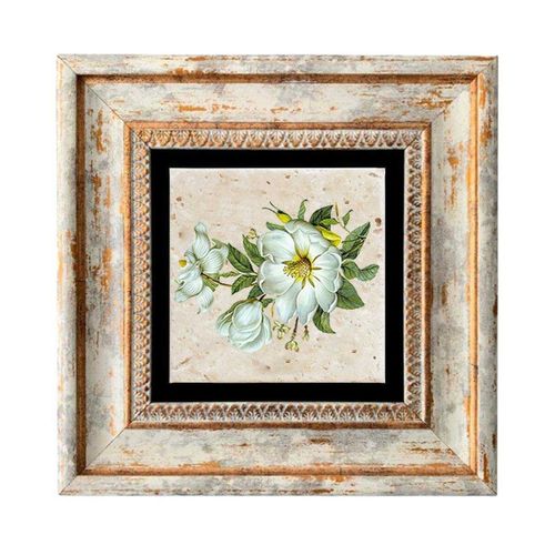 Tableau Décoratif En Bois Et Métal 20 X 20 Cm Fleurs Blanches