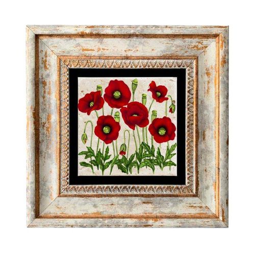 Tableau Décoratif En Bois Et Métal 20 X 20 Cm Fleur Rouge