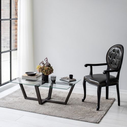 Table Basse Moderne Dinter L105cm Bois Massif Anthracite Et Verre Transparent