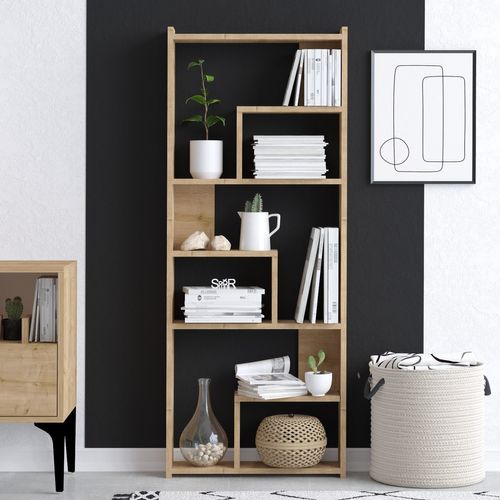 Bibliothèque En Bois "megg" - 60 X 15 X 150 Cm - Chêne