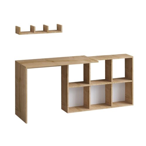 Bureau 6 Niches Avec Étagère Murale Rema L145cm Chêne Clair
