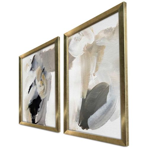 Ensemble De 2 Tableaux Décoratifs Abstrait Gris Et Beige