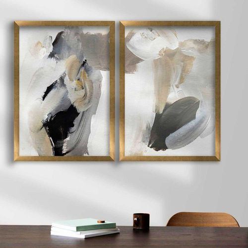 Ensemble De 2 Tableaux Décoratifs Abstrait Gris Et Beige