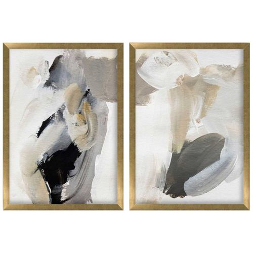 Ensemble De 2 Tableaux Décoratifs Abstrait Gris Et Beige