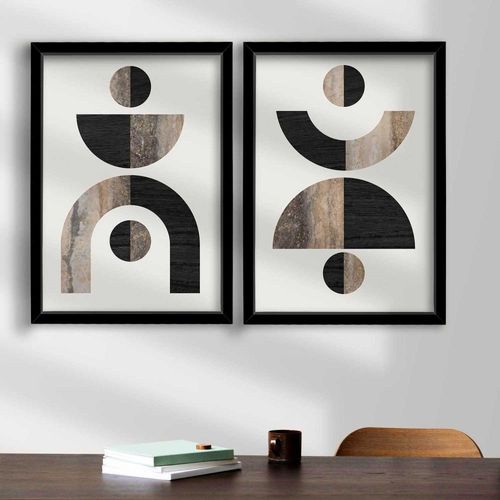 Ensemble De 2 Tableaux Décoratifs Abstrait Noir Et Marron