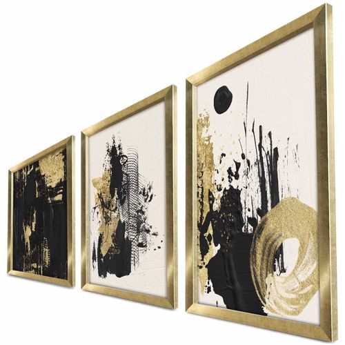 Ensemble De 3 Tableaux Décoratifs Abstrait Noir Et Doré
