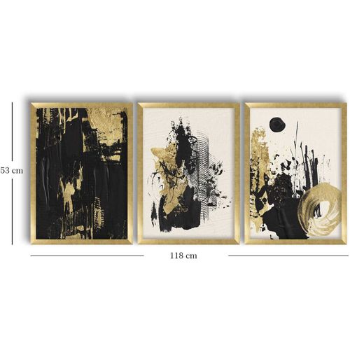 Ensemble De 3 Tableaux Décoratifs Abstrait Noir Et Doré