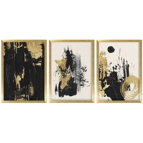 Ensemble De 3 Tableaux Décoratifs Abstrait Noir Et Doré